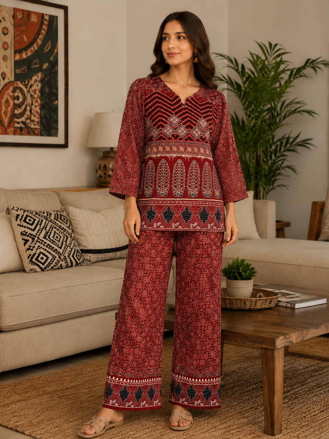 Beautiful Red Pure Cotton Cord Set