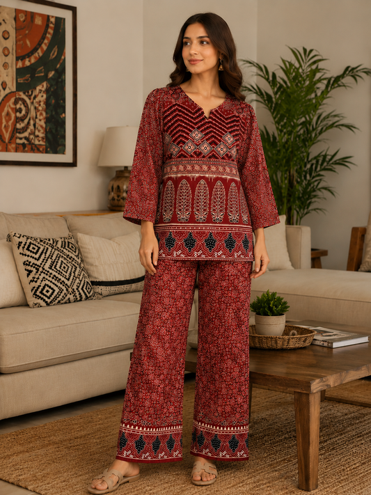 Beautiful Red Pure Cotton Cord Set