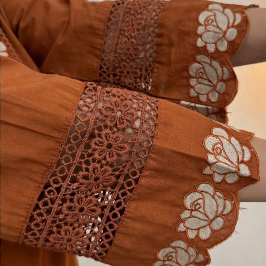 Elegant Rust 3-Piece Cotton Kurta Set