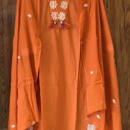 Elegant Rust Cotton Kurta 3-Piece Set