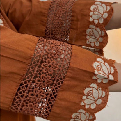 Elegant Rust Cotton Kurta 3-Piece Set