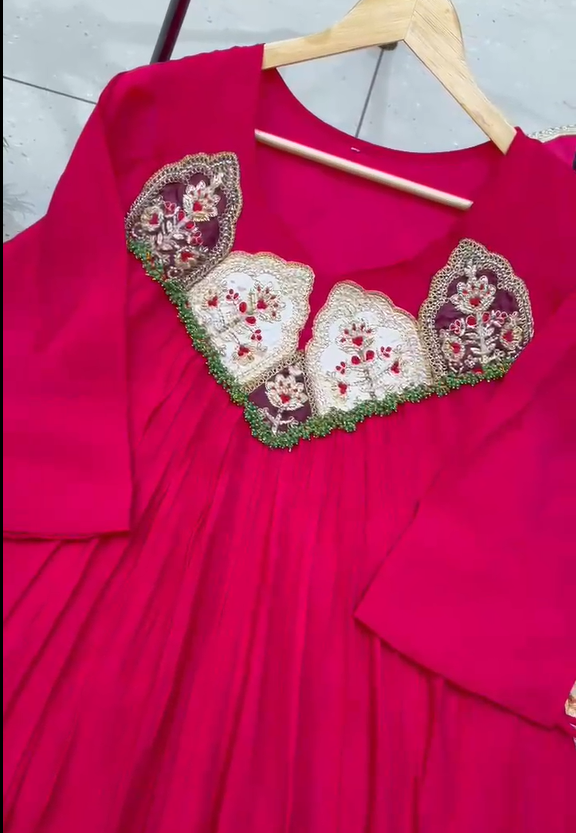 Exclusive Hand Work Mul Chanderi Gown Set