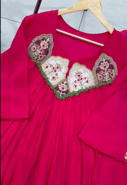 Exclusive Hand Work Mul Chanderi Gown Set