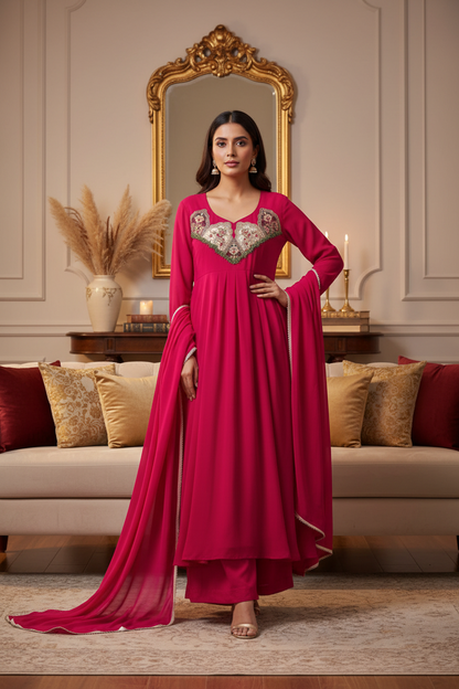 Exclusive Hand Work Mul Chanderi Gown Set