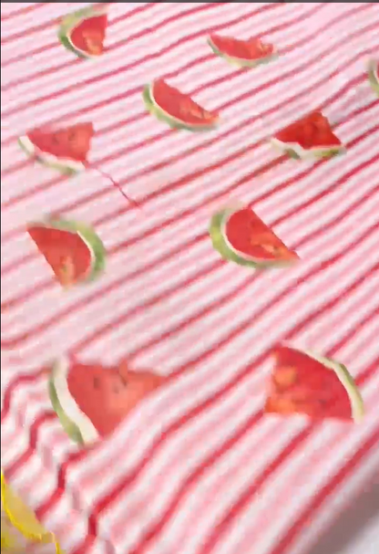 Watermelon Printed Chanderi Cotton Saree