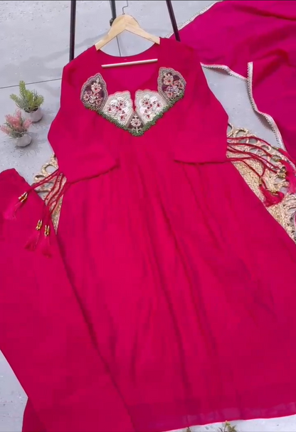 Exclusive Hand Work Mul Chanderi Gown Set