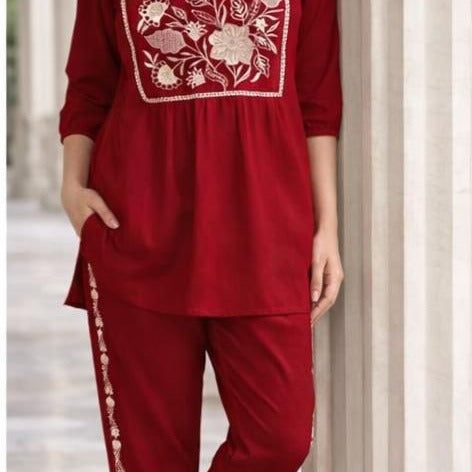 Stylish Embroidered Cotton Co-ord Set