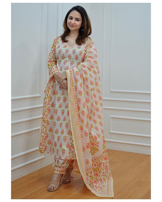 Beautiful Floral Afghani Cotton Kurta Set