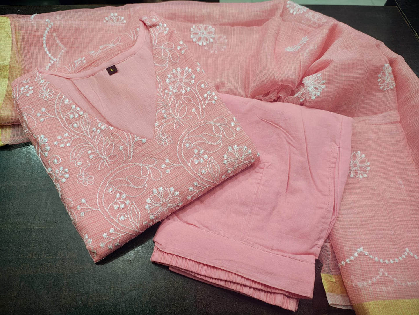 Kota Doriya Pink Embroidered Kurta Set