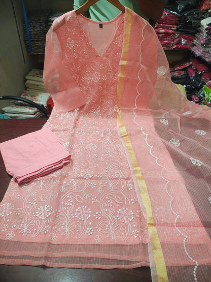 Kota Doriya Pink Embroidered Kurta Set