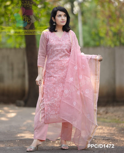 Kota Doriya Pink Embroidered Kurta Set