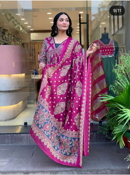 Elegant Anarkali Embroidered Cotton Kurta Set