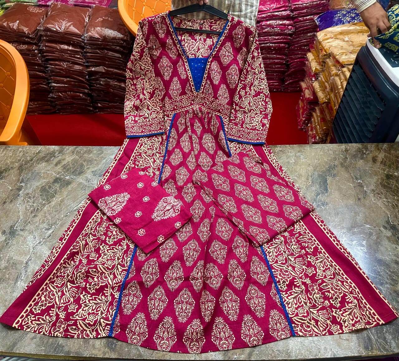 Elegant Anarkali Embroidered Cotton Kurta Set