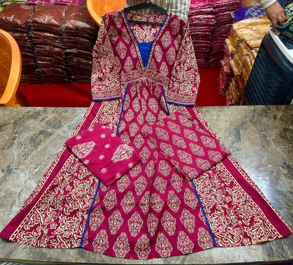Elegant Anarkali Embroidered Cotton Kurta Set