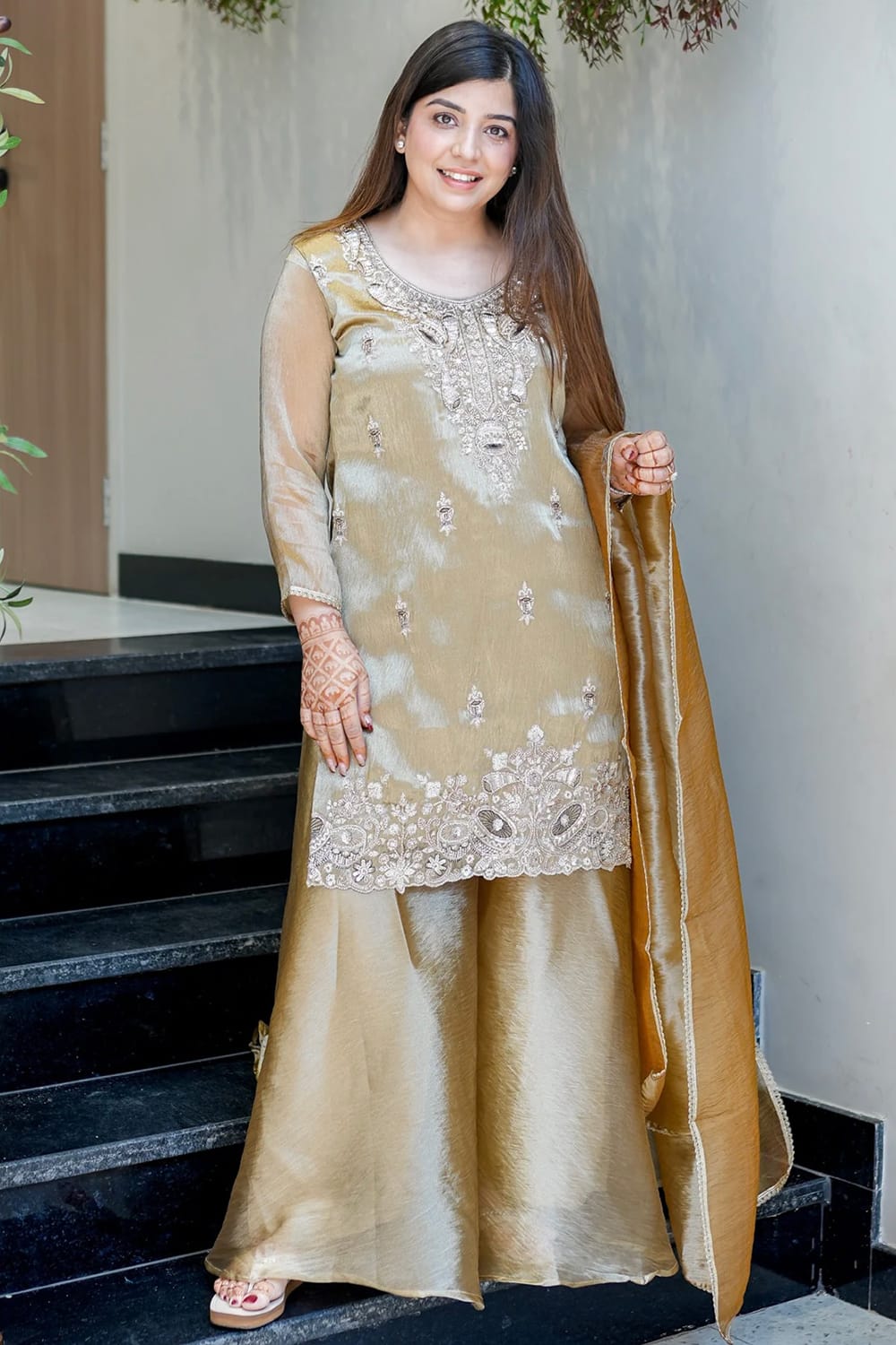 Festive 3-piece Kurti Palazzo Suit Set
