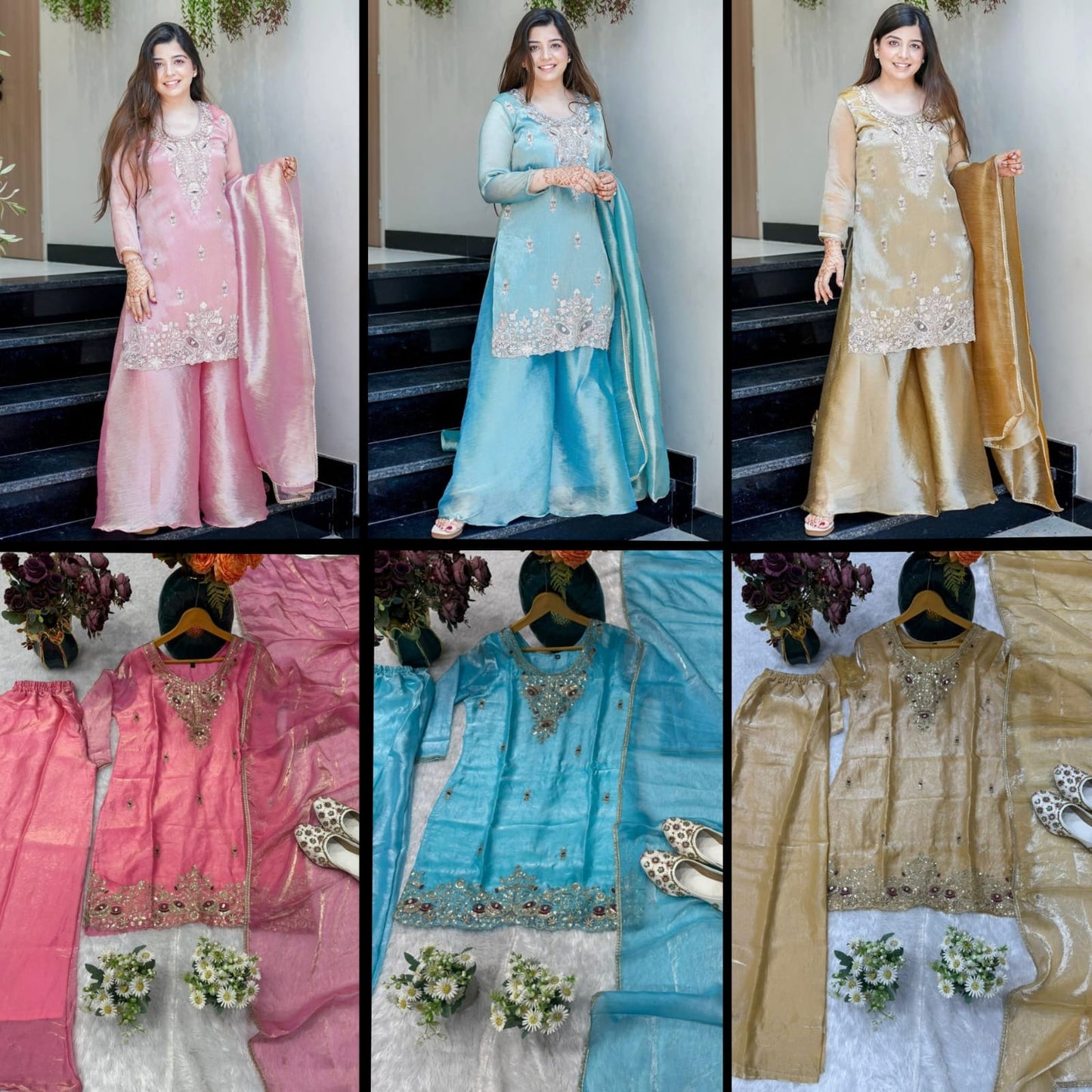 Festive 3-piece Kurti Palazzo Suit Set
