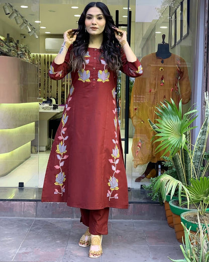 Red Elegant Heavy Embroidery Co-ord Set