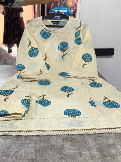 Stylish Katha Work Cotton Kurta Set