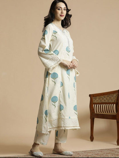 Stylish Katha Work Cotton Kurta Set