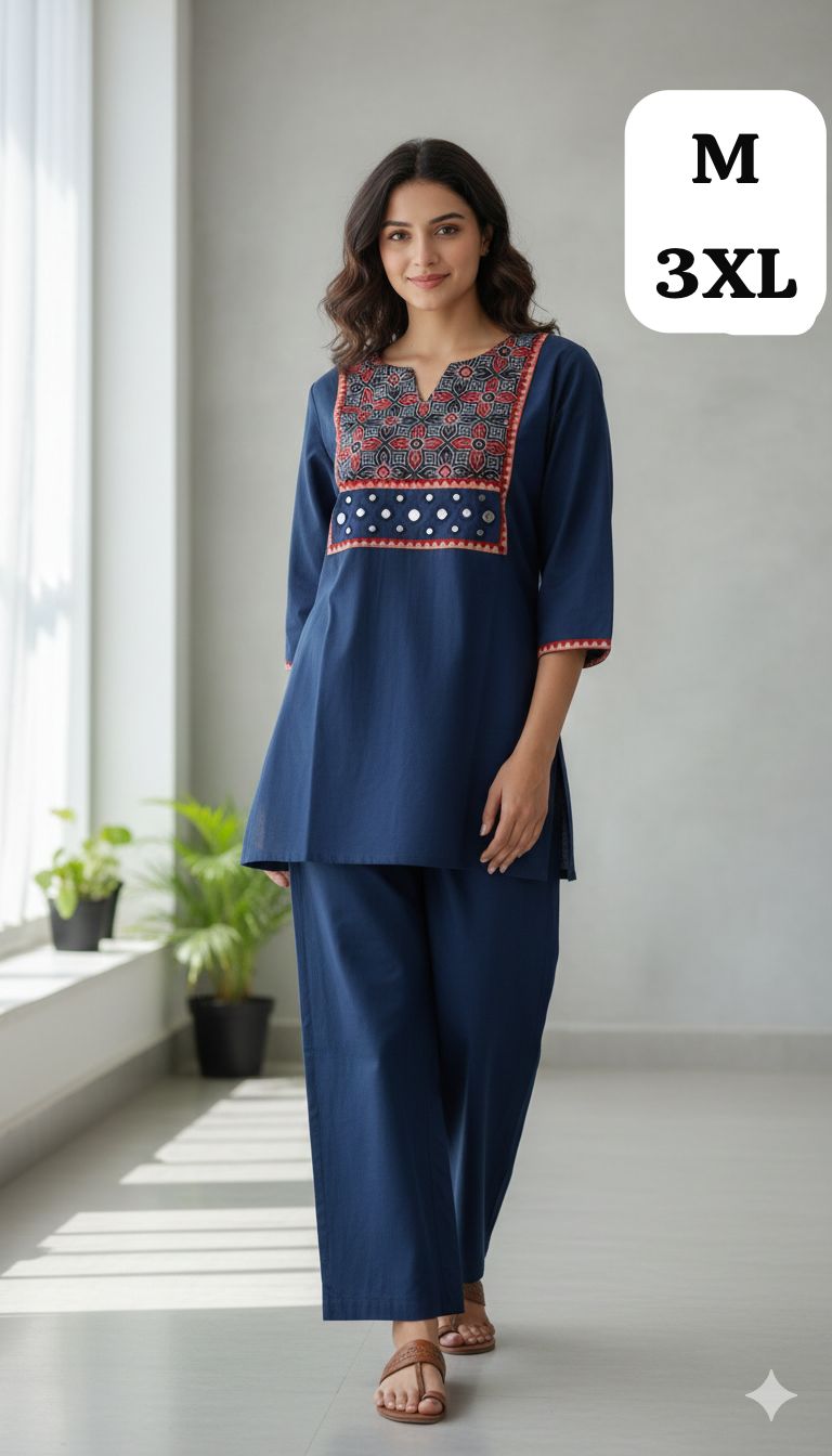 Ajrakh Yoke Cotton Co-ord Set
