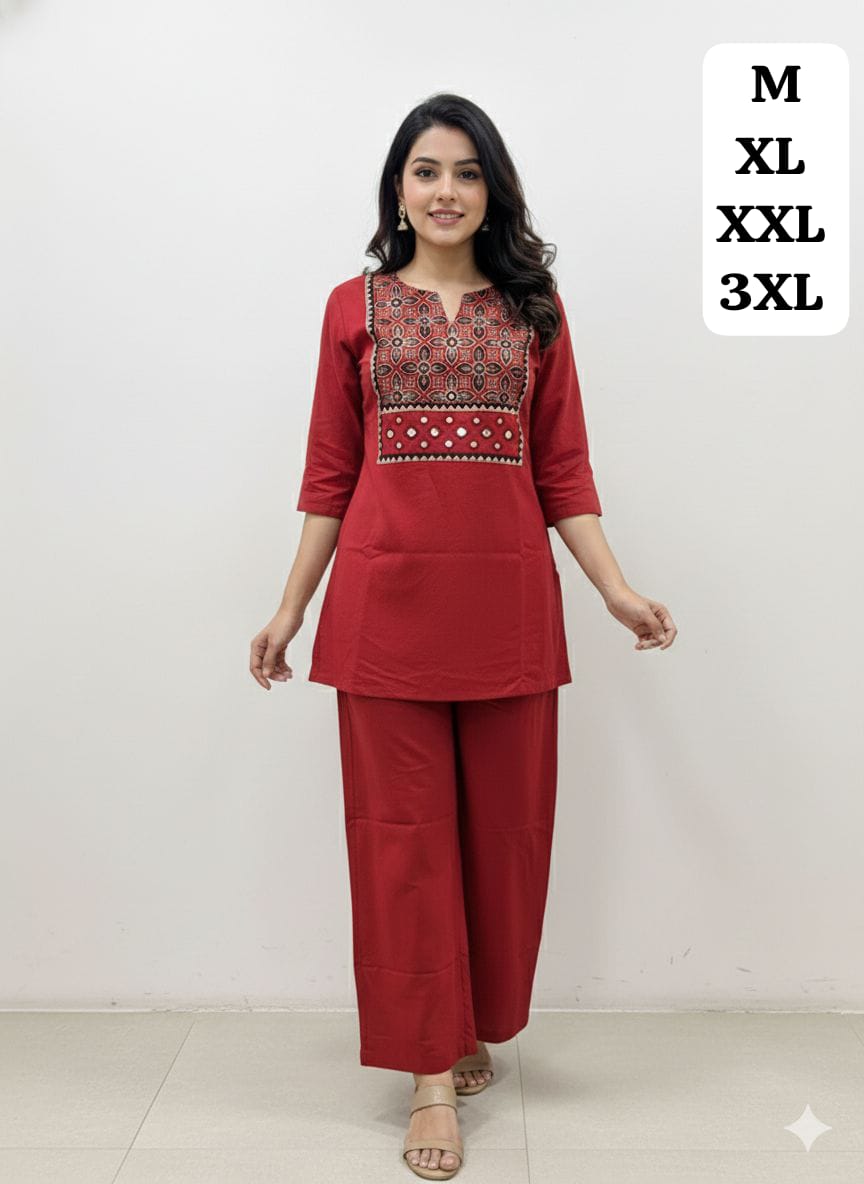 Ajrakh Yoke Cotton Co-ord Set