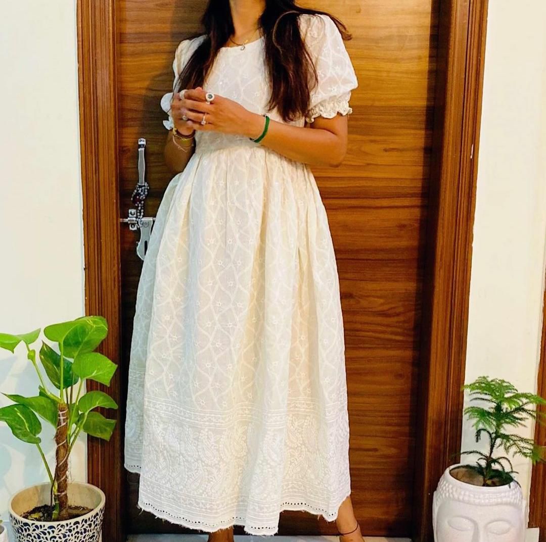 Lucknowi Chikankari White Cotton Dress