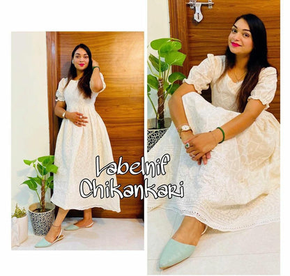 Lucknowi Chikankari White Cotton Dress