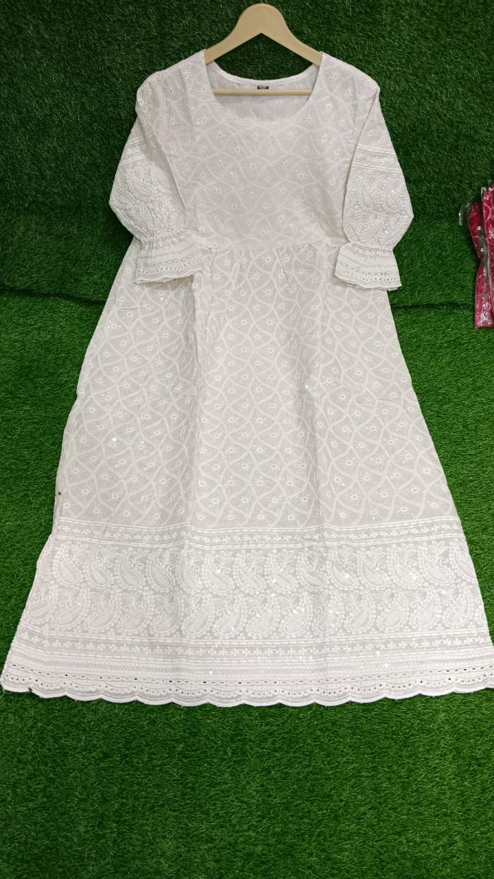 Lucknowi Chikankari White Cotton Dress
