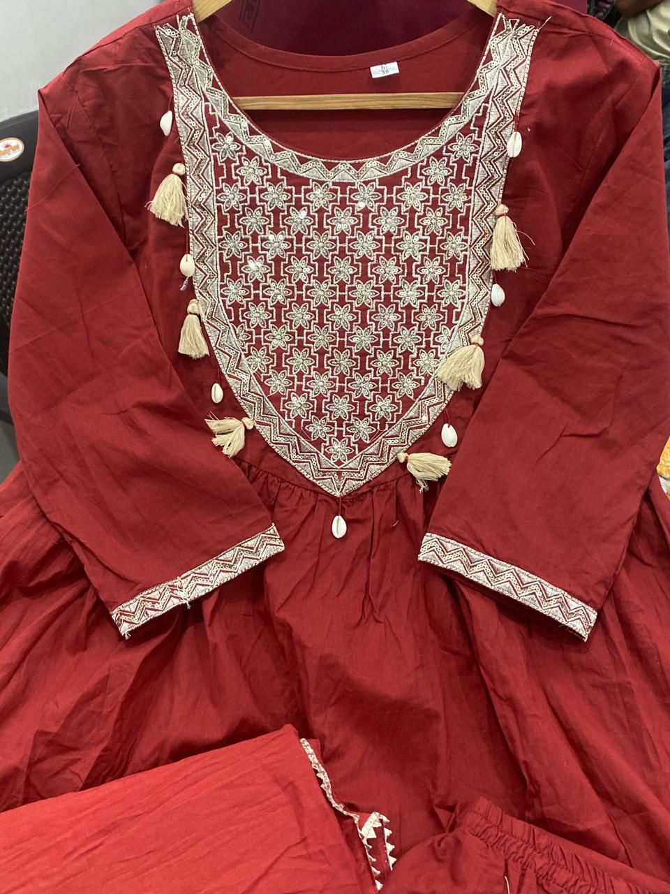 Elegant Red Cotton Kurta 3-piece Set