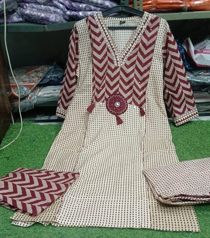 Elegant Trendy Cotton Kurta 3-Piece Set