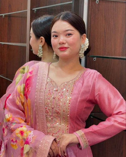 Elegant Pink Silk Anarkali Set