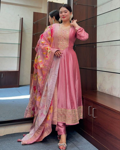 Elegant Pink Silk Anarkali Set