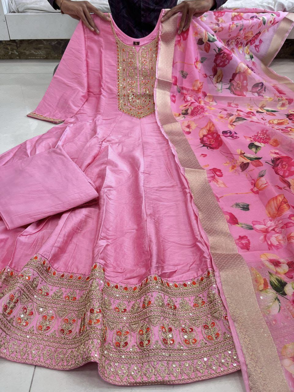 Elegant Pink Silk Anarkali Set