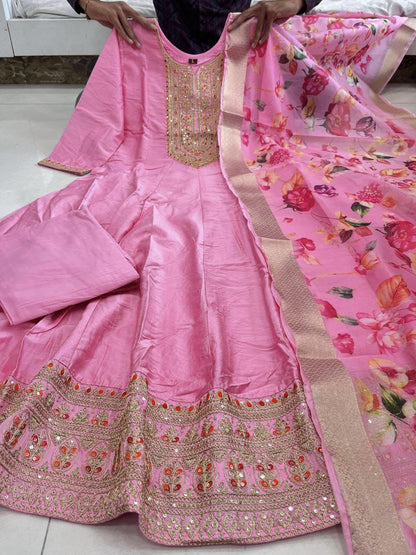 Elegant Pink Silk Anarkali Set
