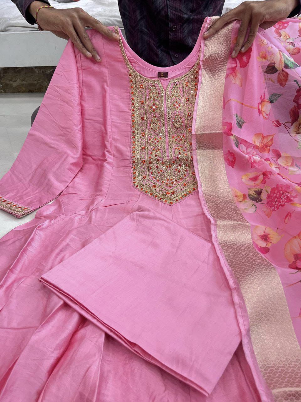 Elegant Pink Silk Anarkali Set