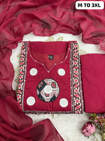 Elegant Maroon Mirror Work Cotton Kurta Set