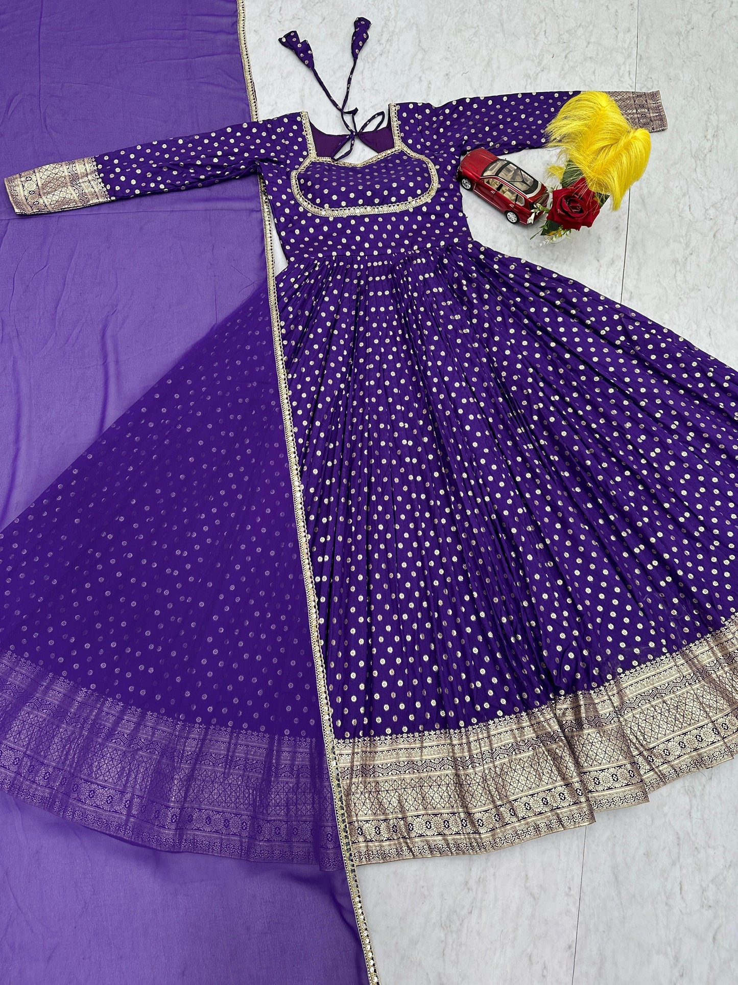 Stylish Jacquard Gown Set