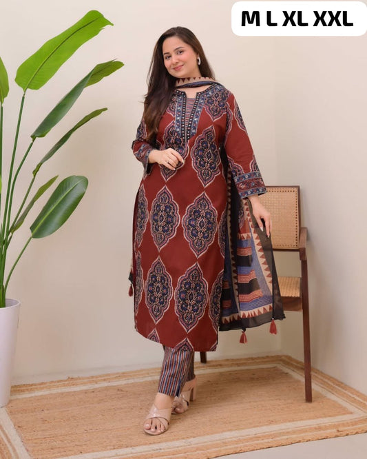 Elegant Cotton Kurta Set With Sequin Detailing