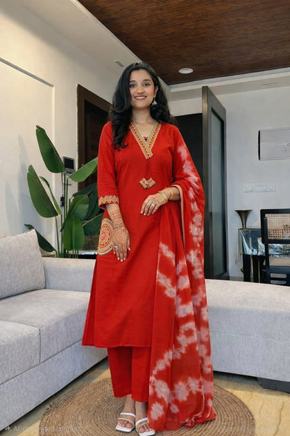 Beautiful Embroidered Cotton Kurta Set