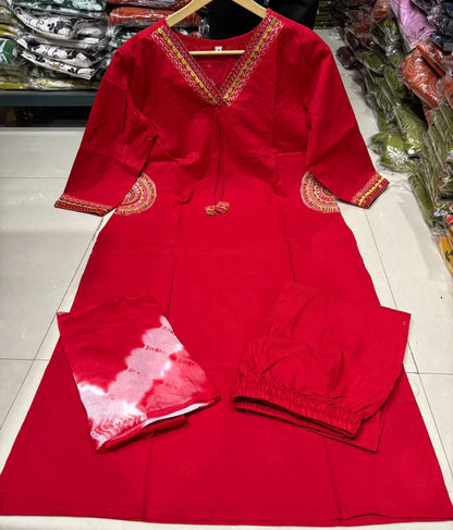 Beautiful Embroidered Cotton Kurta Set