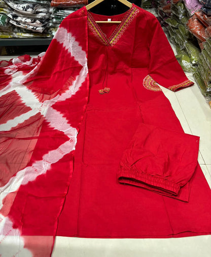 Beautiful Embroidered Cotton Kurta Set