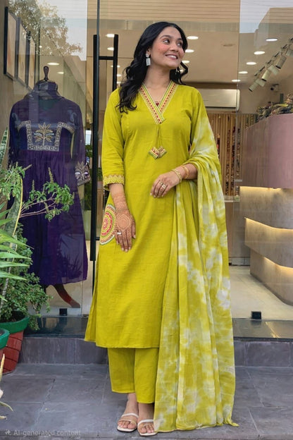 Beautiful Embroidered Cotton Kurta Set