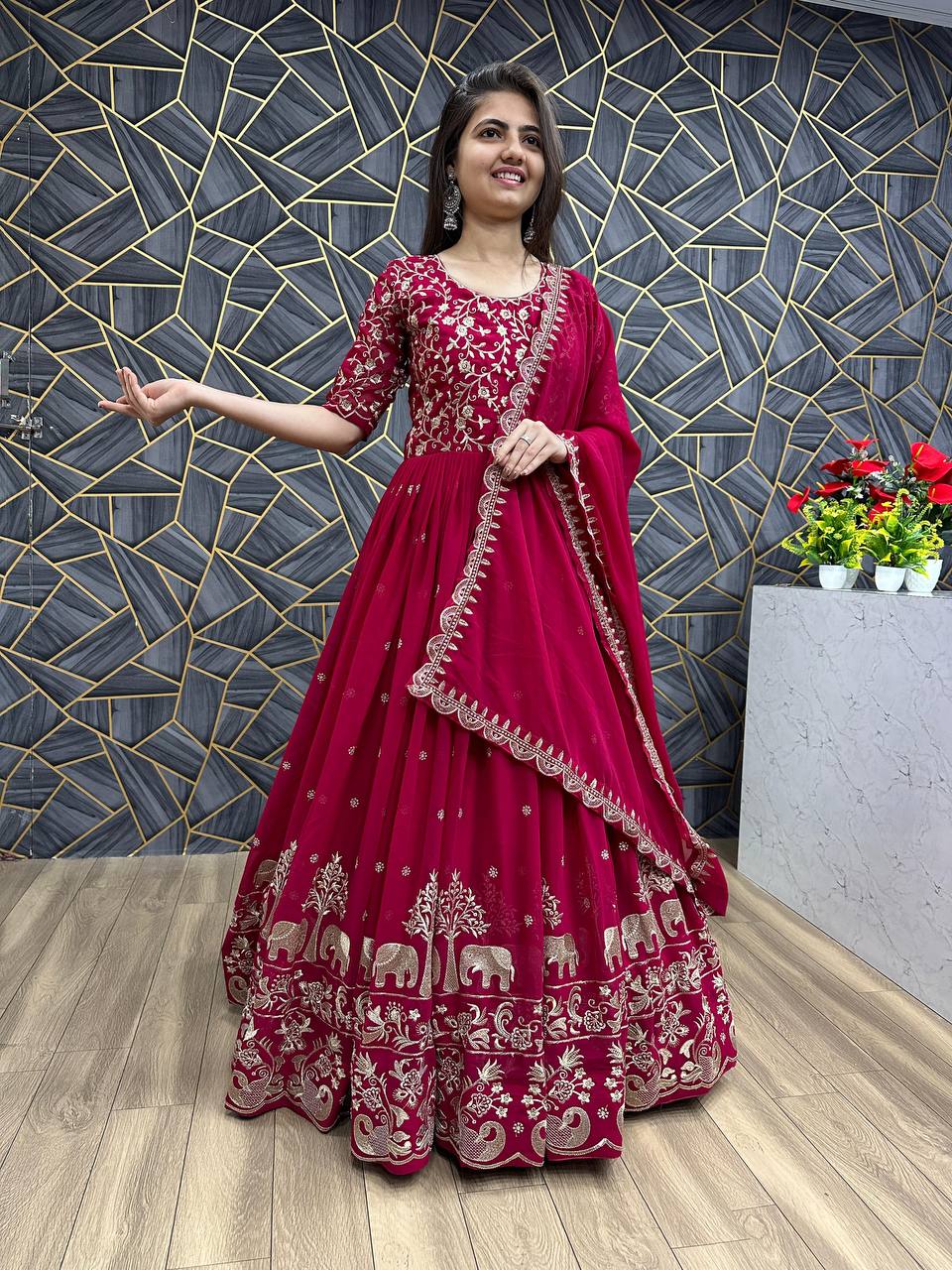 Designer Party Wear Pink Gown Set