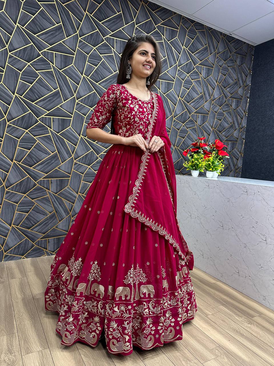Designer Party Wear Pink Gown Set