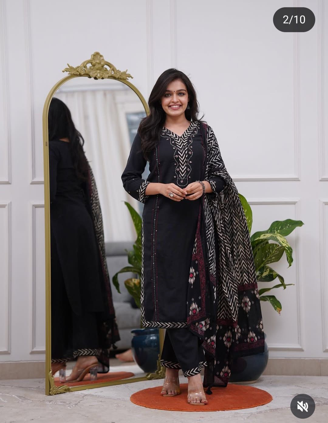 Premium Black Katha Work Cotton Kurta Set