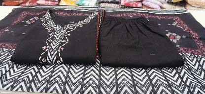 Premium Black Katha Work Cotton Kurta Set