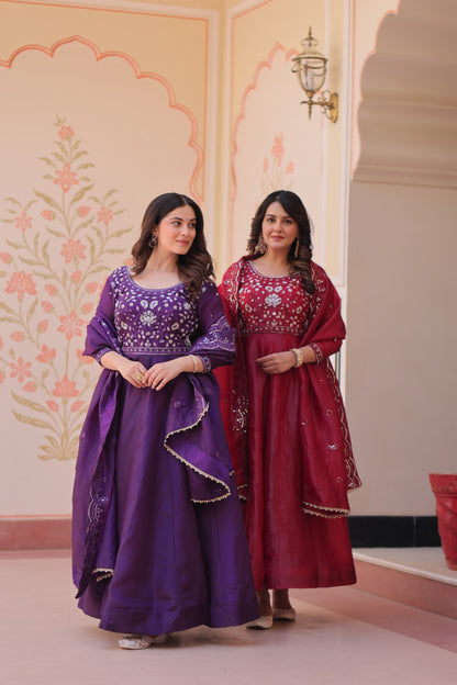Festive Beads Embroidery Gown Dupatta Set