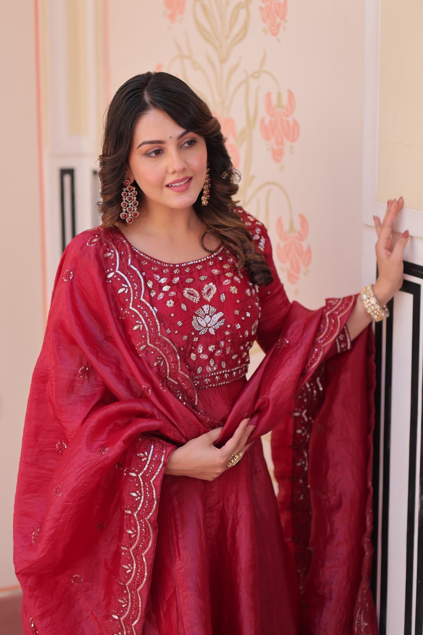 Festive Beads Embroidery Gown Dupatta Set