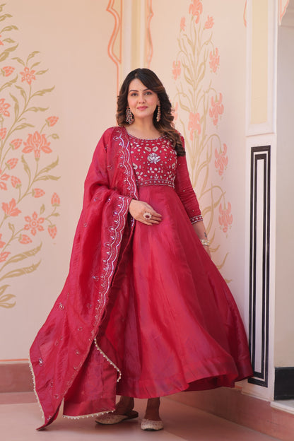 Festive Beads Embroidery Gown Dupatta Set
