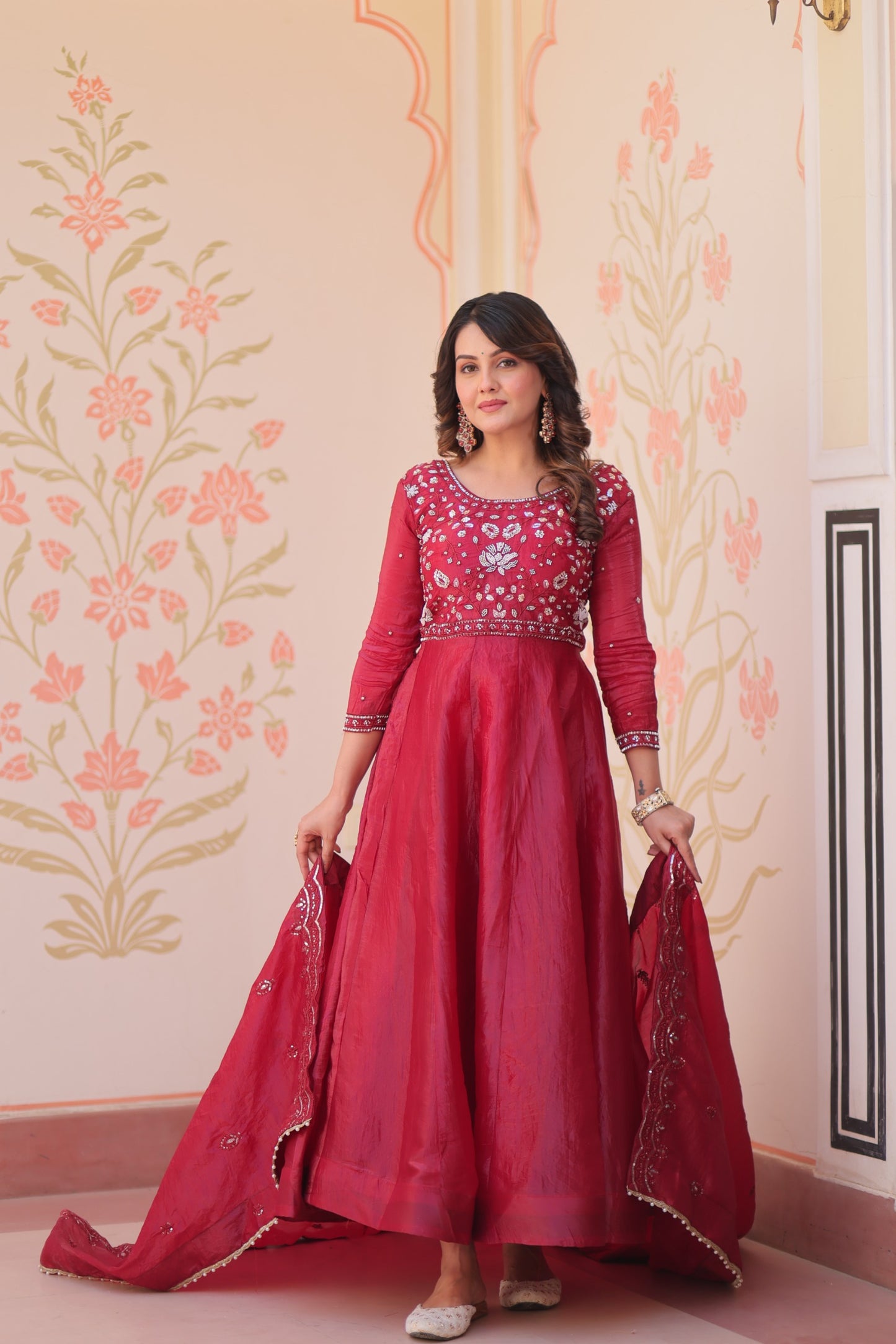 Festive Beads Embroidery Gown Dupatta Set